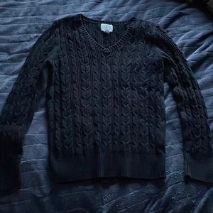 Black textured sweater with v neck. Brand is at johns bay.